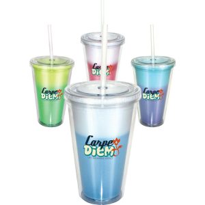 16 oz. Full Color Mood Victory Tumblers With Straw  |   Plastic Plastic Plastic