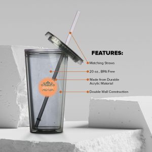 20 oz. Double Wall Acrylic Tumblers With Straws  |   Plastic Plastic Plastic