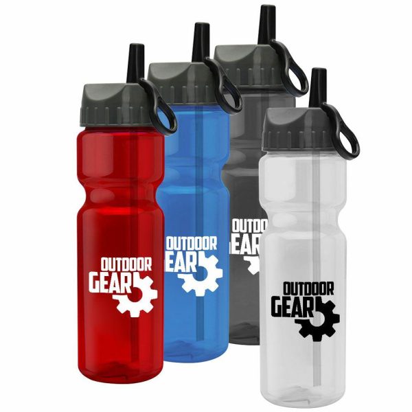 28 oz Champion Transparent Bottles with Flip Straw Lids  |   Plastic Plastic Plastic