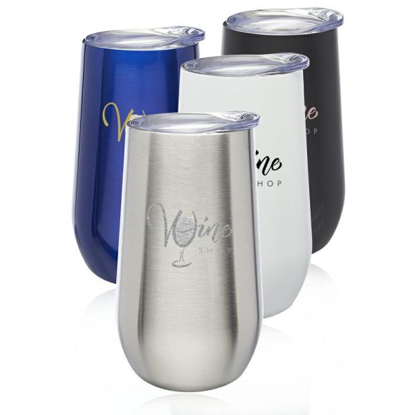 9 oz. Stemless Flute Wine Glasses with Lids  |   Stainless steel Stainless steel Stainless steel